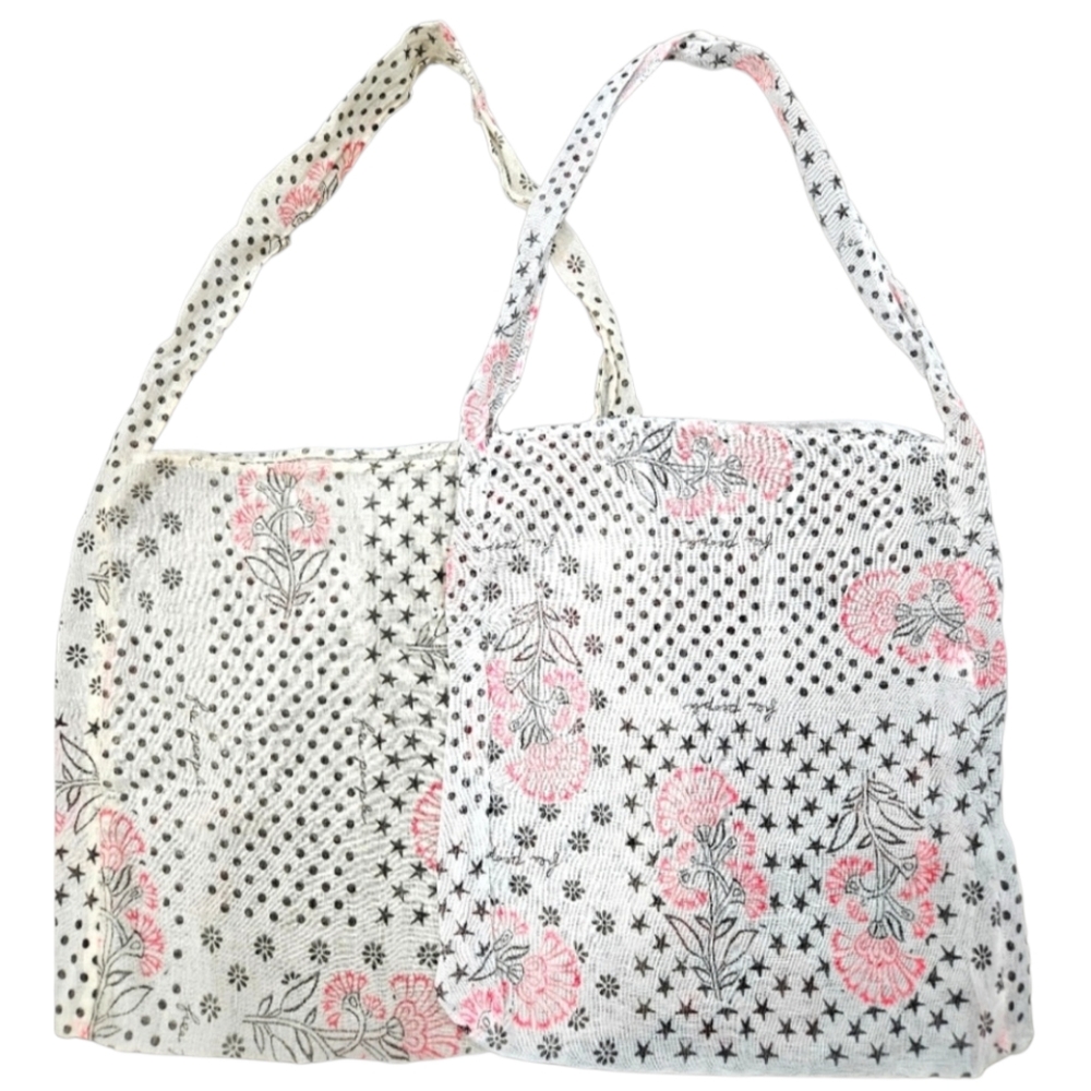2 FREE PEOPLE totes cotton gauze New pink white cream beige Boho Festival